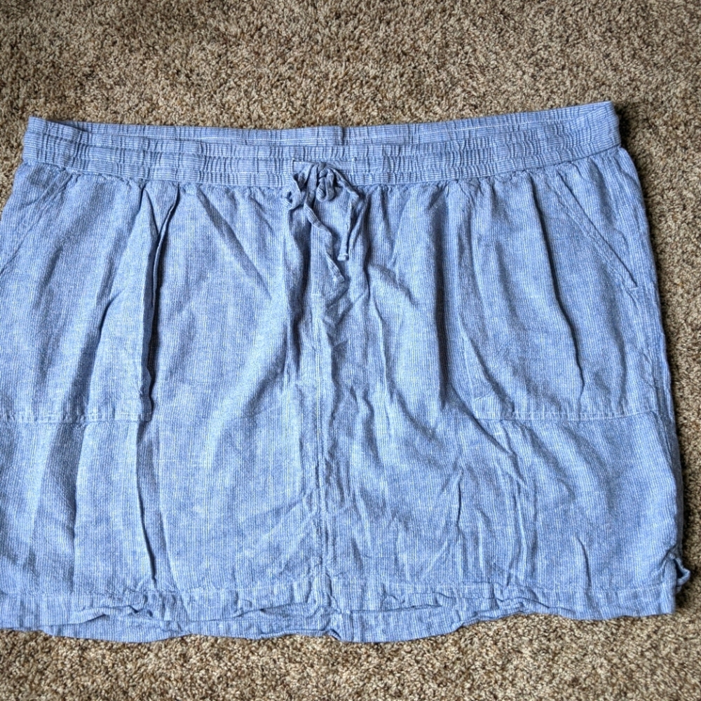 Old Navy Plus Linen Mini Skirt 4x Blue & White